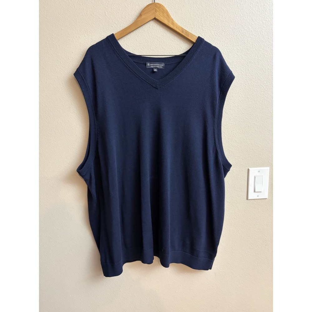 Hart Schaffner Marx Sweater Vest Men 3XB Navy Blue Extra Fine Merino Wool V Neck